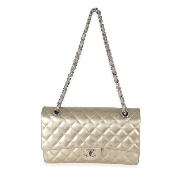 Chanel Gold Patent Striated Medium Classic Flap Bag - Picture 4 of 8